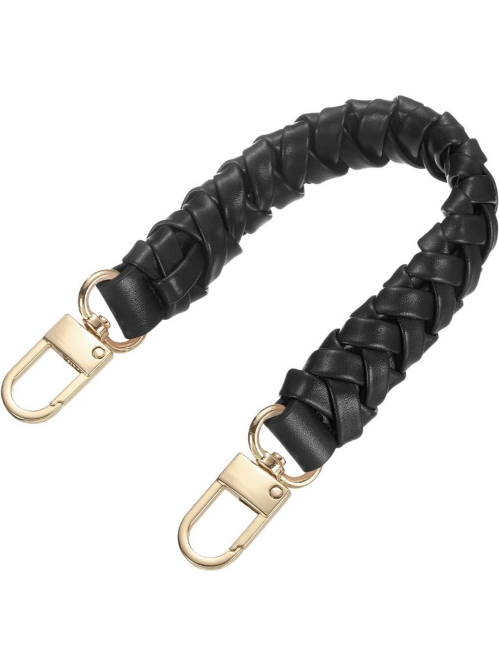 Short Black Leather Braided Purse Strap with Gold Buckles for Handbags & Bags